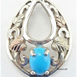 Coleman Black Hills Gold 12K Gold Leaves Sterling Silver 925 Turquoise Pendant